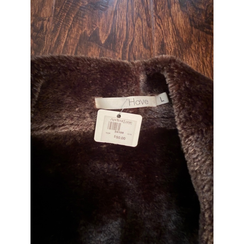 Have Apricot Lane Womens Faux Suede Fur Lined Open Front Vest Brown Large NWT - Picture 3 of 4